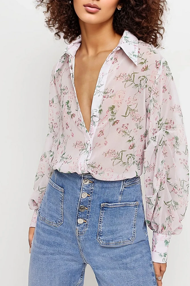 Pink Multi Color Printed Blouse