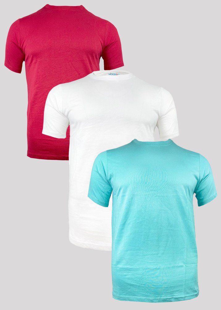 3Pcs Pack Short Sleeve Solid T-shirt( Red/White/Mint)