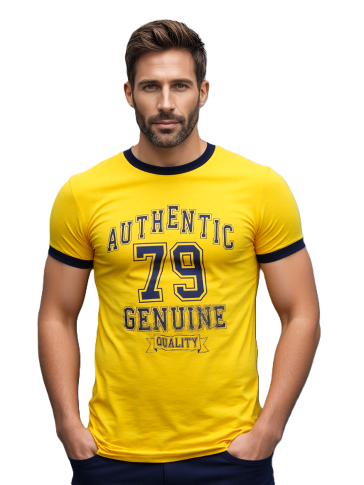 MENS AUTHENTIC GRAPHICS PRINTED SSL T-SHIRT WITH RIBBED COLLAR & CUFF