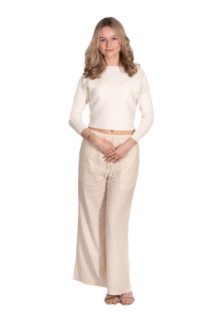 Ladies Cotton Linen Wide Leg Plaza Pant