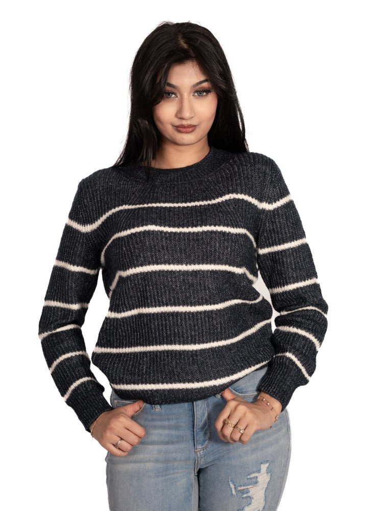Women's Camaieu Black & White Stripe Pullover Jumper  Sweater