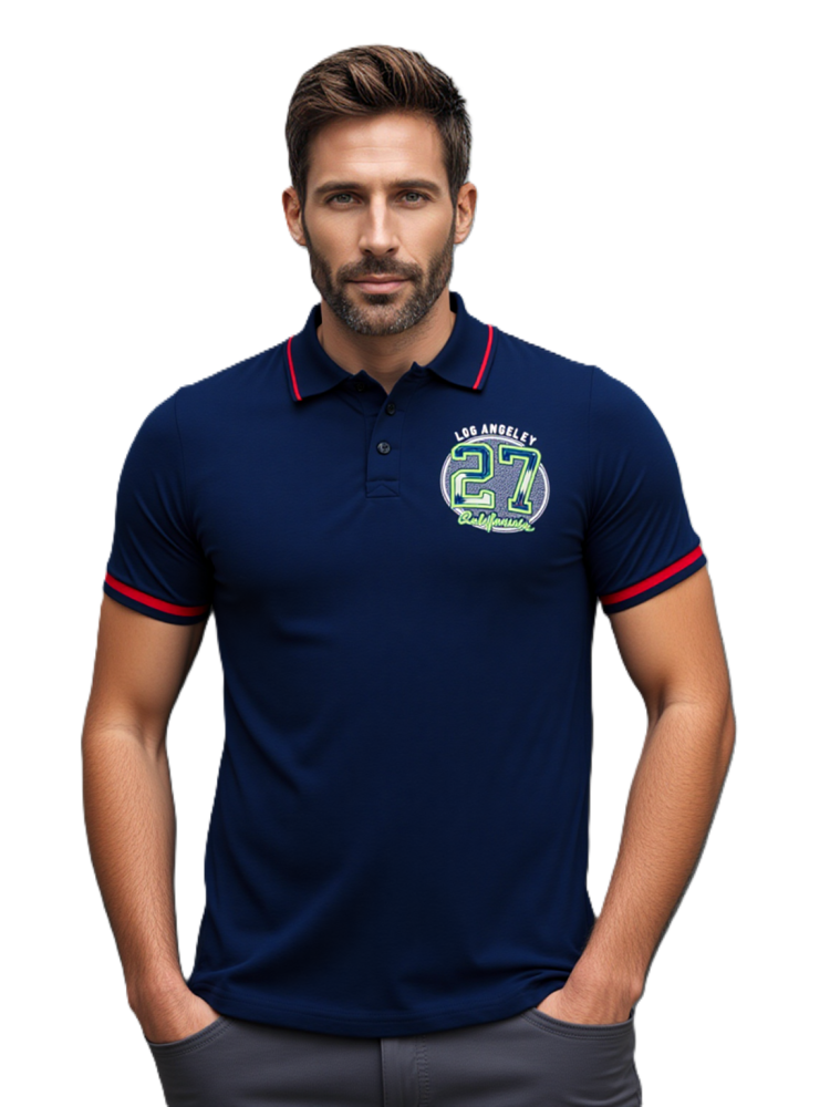MENS SHORT SLEEVE  POLO SHIRT  WITH FRORT EMBROIDERY BADGE LOSANGELS