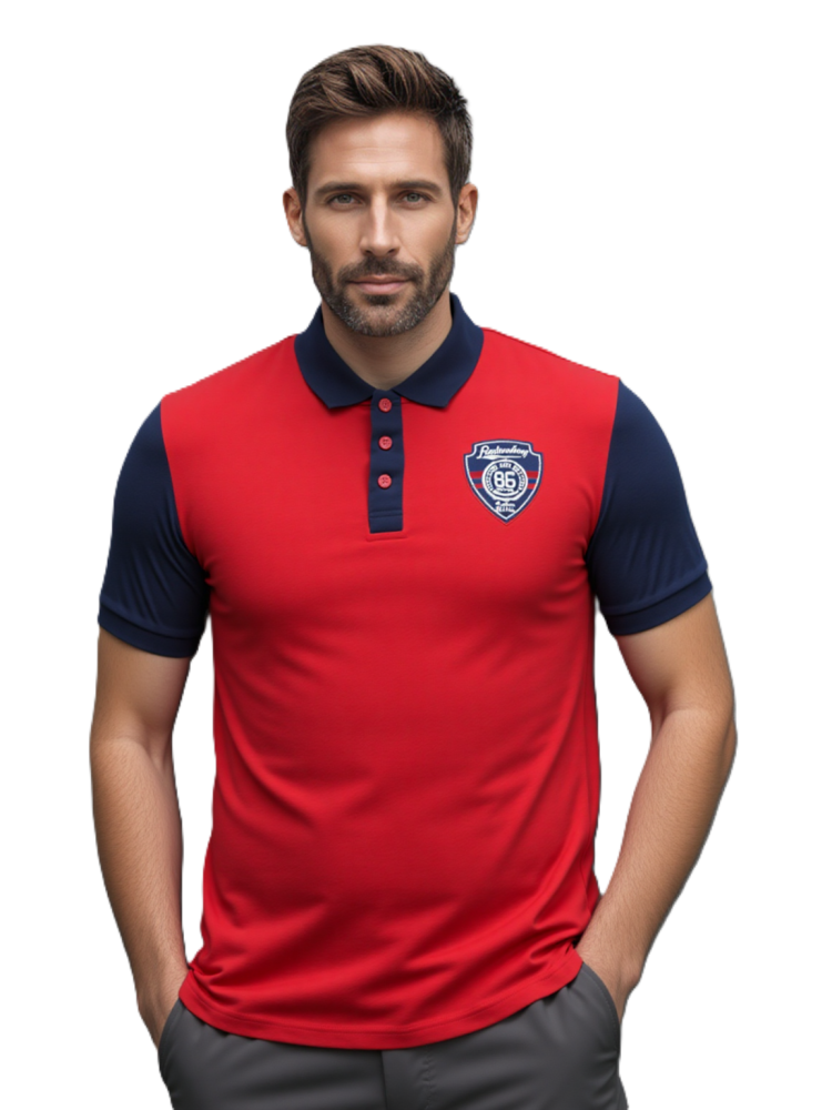 MENS SHORT SLEEVE POLO SHIRT WITH EMBROIDERY ON CHEST AND BACK FIFTY FIVE