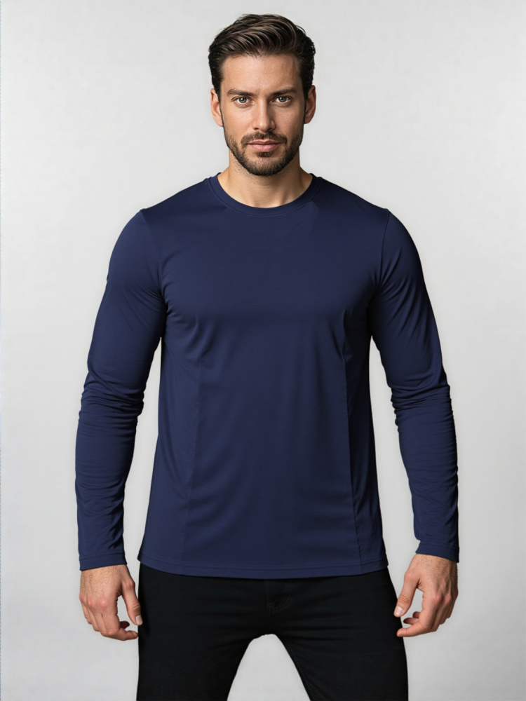 3Pcs Pack Long Sleeve Solid T-shirt ( Black/Navy/Grey)