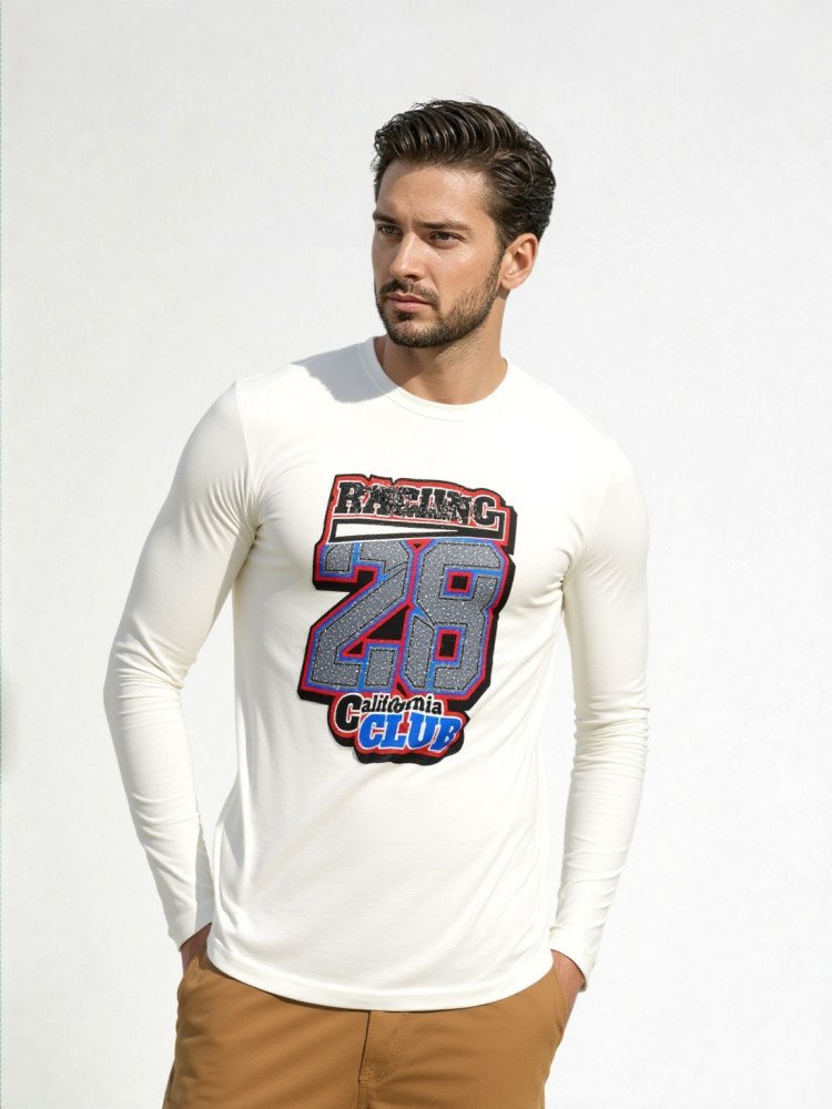 MENS RACING 28 PRINTED LONG SLEEVE T-SHIRT WITH EMBROIDERY & BADGE