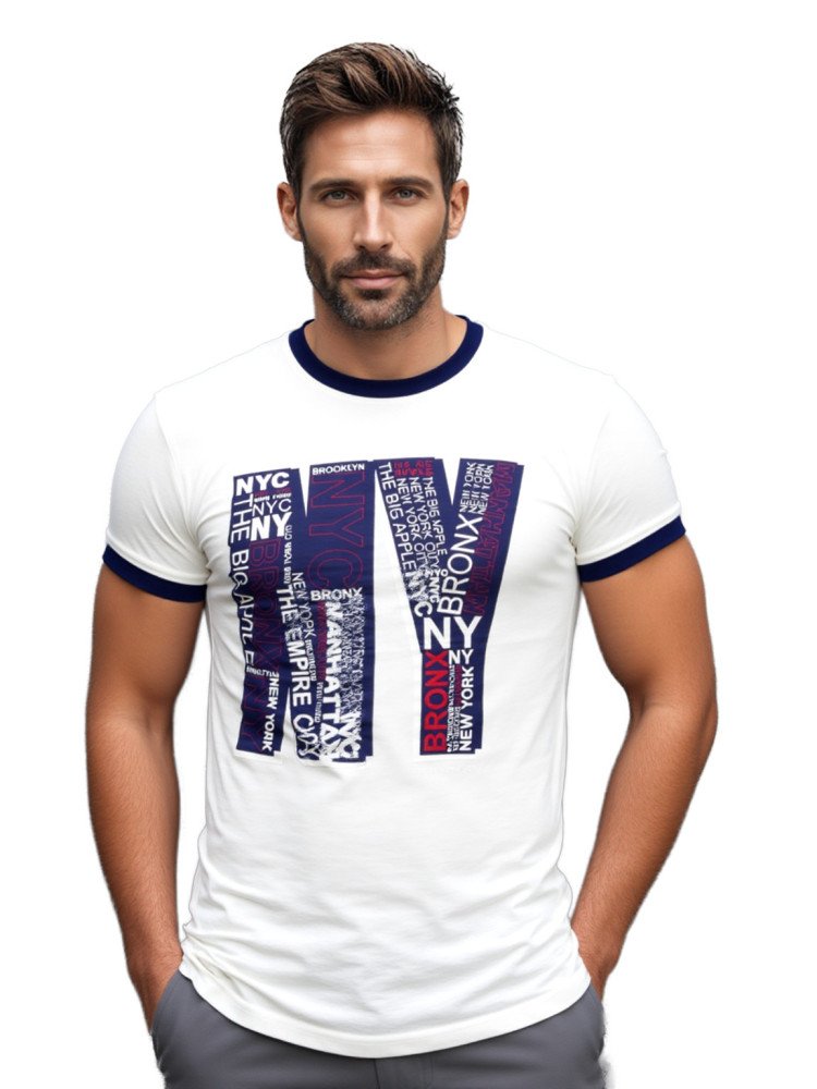 MENS NY GRAPHICS PRINTED SSL T-SHIRT WITH RIBBED NECK & SLEEVE