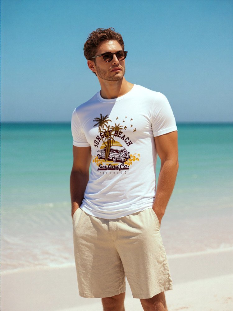 MENS SUNSET BEACH SUMMER GRAPHICS PRINTED SSL T-SHIRT