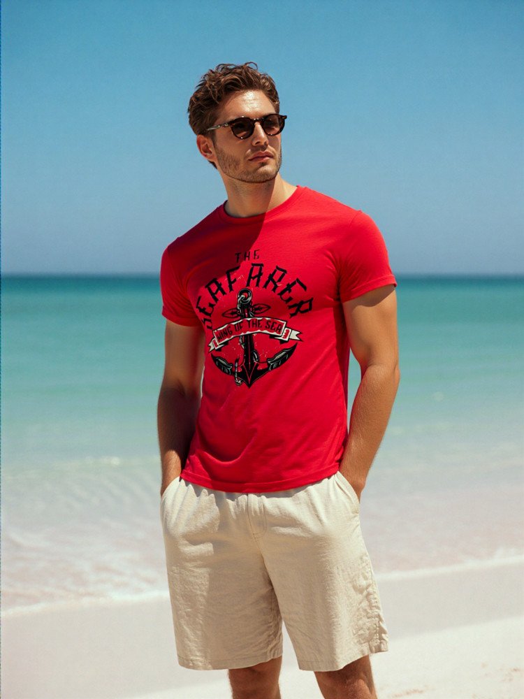 MENS CREW NECK SEAFARER GRAPHICS PRINTED SSL T-SHIRT