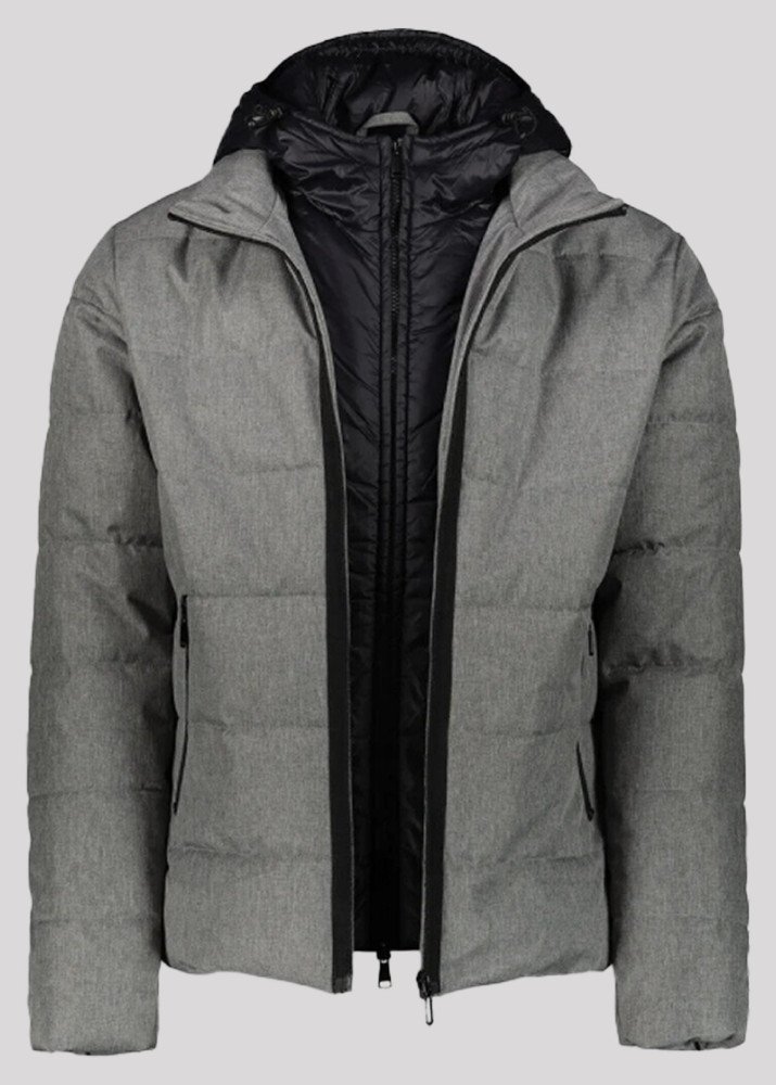 Men's Double Zipper Padded Down Jacket with Hood