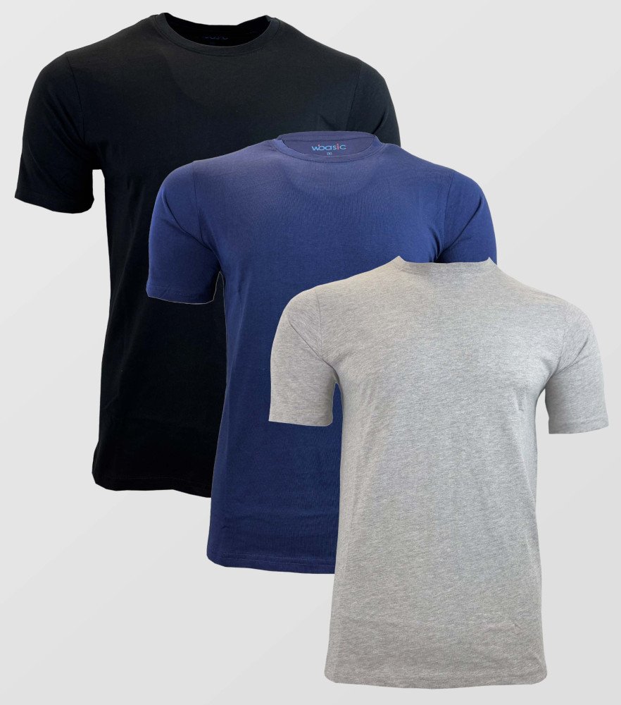3Pcs Pack Short Sleeve Solid T-shirt ( Black/Navy/Grey)