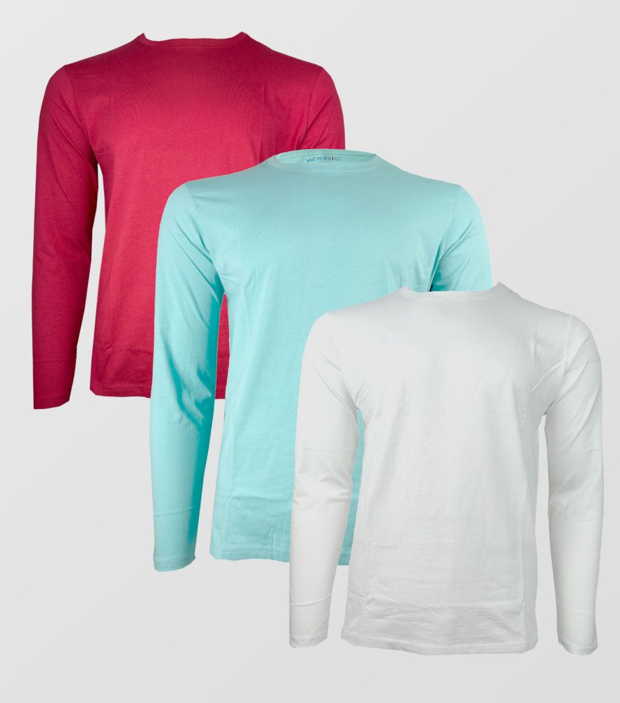 3Pcs Pack Long Sleeve Solid T-shirt ( Red/White/Mint)